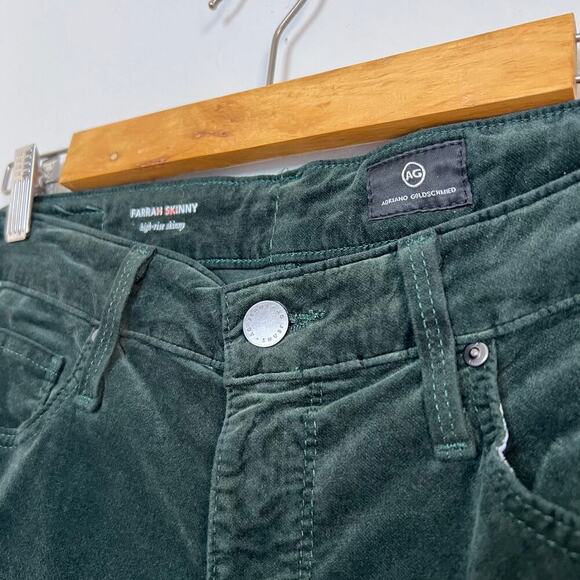 AG Adriano Goldschmied Farrah Skinny High Rise Green Stretch Velvet Jeans 29R - Picture 4 of 10